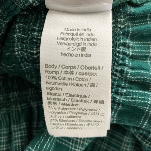 NWOT J.Crew Factory Green Plaid Short Sleeve Flannel Smocked Top - Picture 8 of 9
